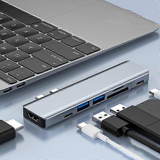 7 in 1 Double Male Type C Hub 4K HDMI Compatible USB C Docking Station 3.0 TF SD Reader Slot PD for MacBook Pro/Air 2018 to 2020