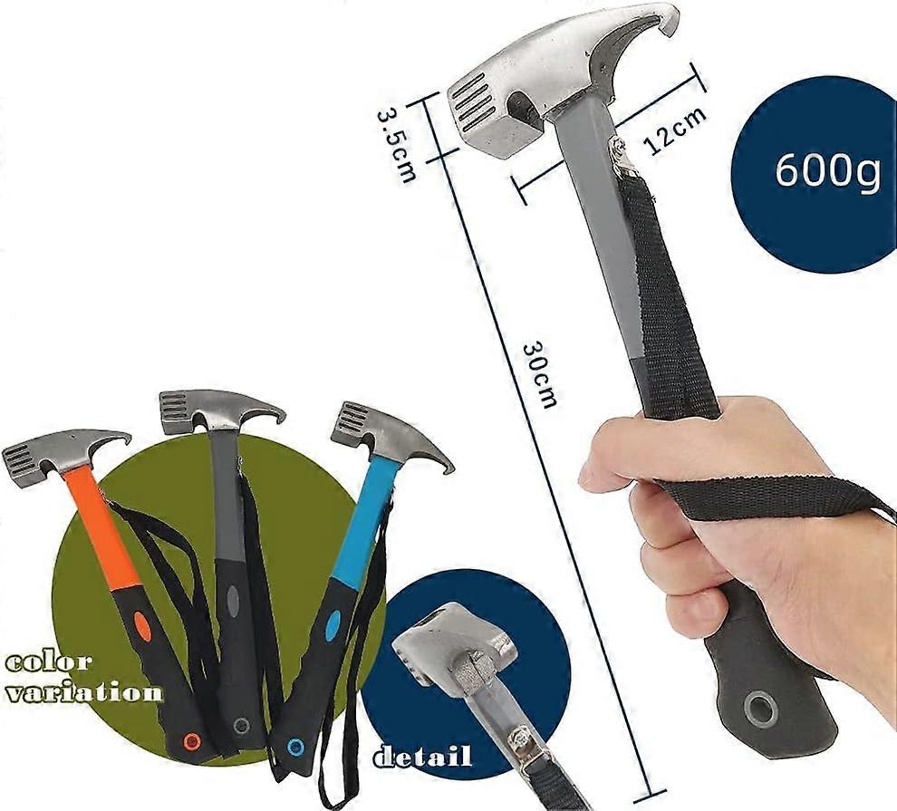 مطرقة التخييم مطرقة خيمة مجتذب الوتد ، مطرقة تخييم فولاذية عالية الكربون متعددة الوظائف (رمادي)