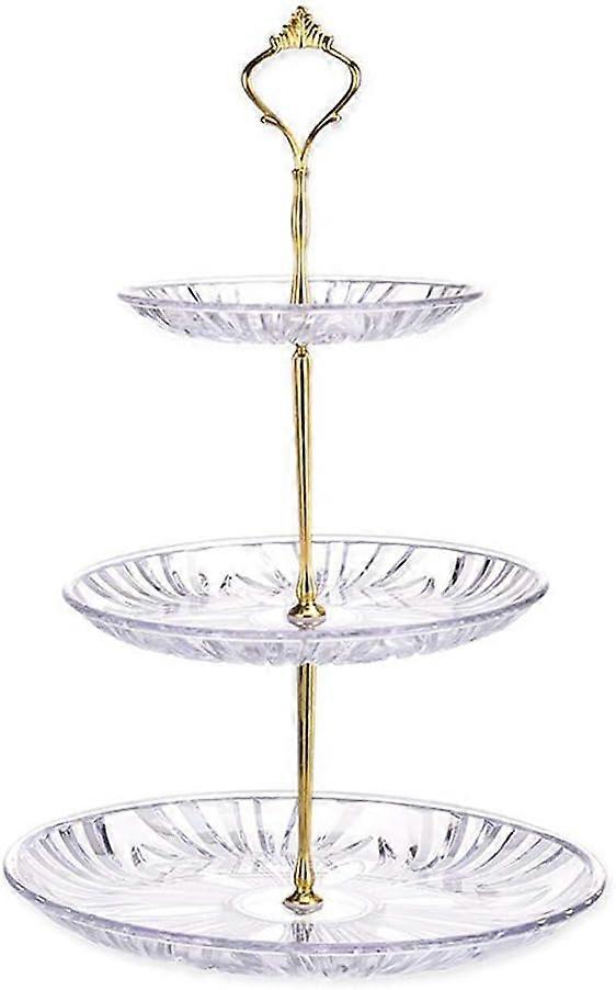 طبق فواكه مجففة شفافة من الكريستال ، زخرفة طاولة حلوى ثلاثية الطبقات ، حامل للوجبات الخفيفة ، طبق فواكه هدية ، حامل كعكة (ذهبي)