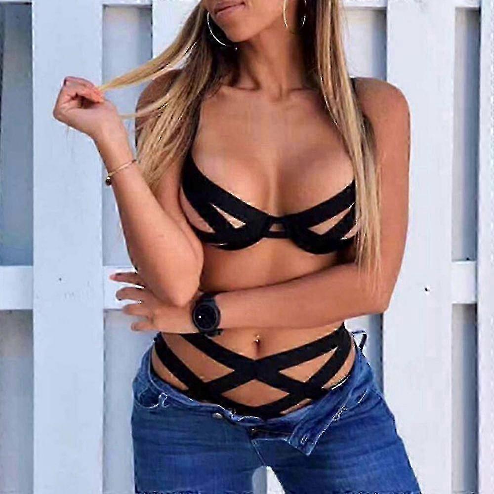 unbrand Ensemble de lingerie sexy bandage pour femme soutien-gorge push-up culotte sous-vêtements aj