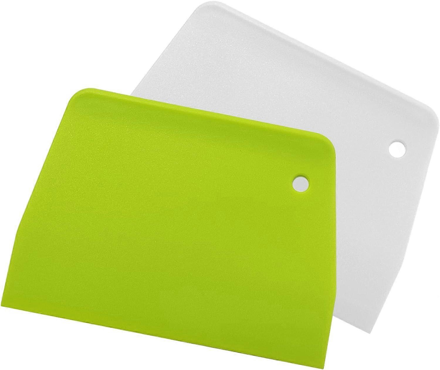 Dough Spatula and Bench Scraper, Multipurpose Kitchen Tools with Hanging Hole, Fits Any Mixing Bowl, Set of 2 - White, Green - Hard Plastic