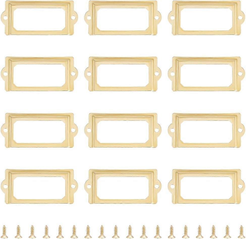 20 Sets 1.29" Golden Label Holder Rectangle Iron Tag Frame Metal Name Card Frame Drawer Label Cabinet Drawer Tag Holders with Screw for Office Library