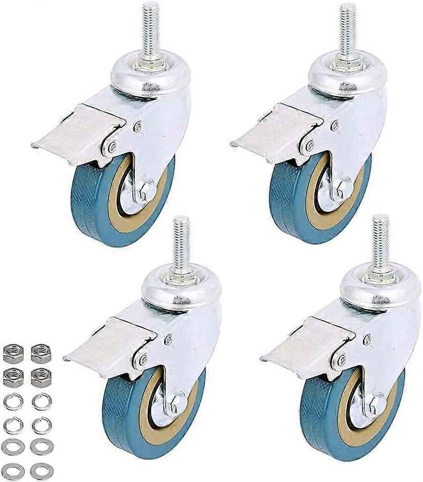 4 Pack,Non-Marking Polyurethane Caster Wheel Locking Swivel(M10 Threaded Stem-3")