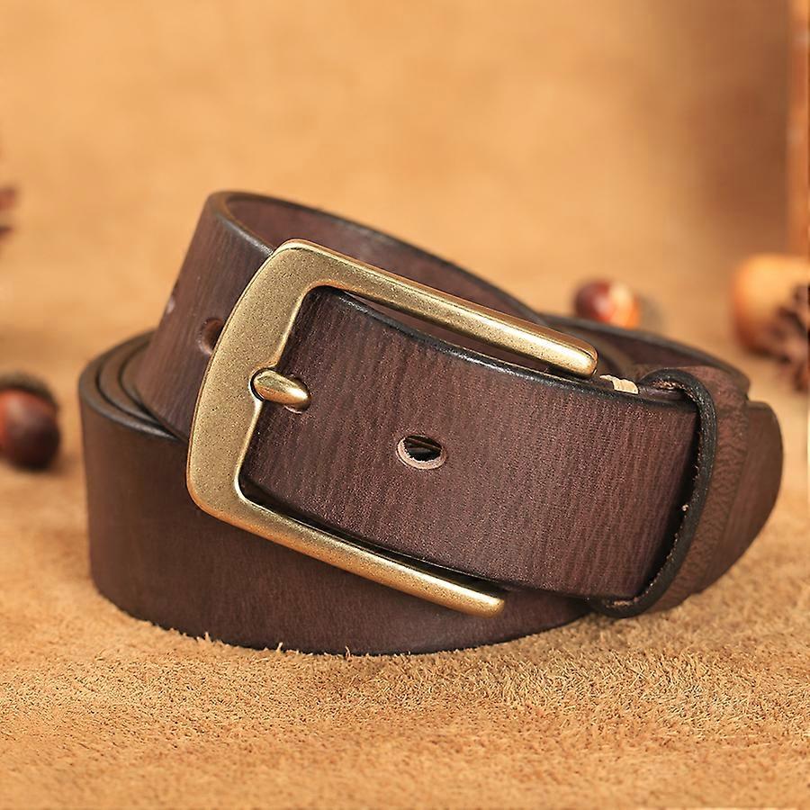 חגורת עור אמיתי גברים בעבודת יד וינטאג 'אבזם נחושת חגורות גברים אופנה איכות מעולה עור פרה רצועת זכר לג'ינס