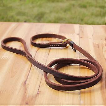 Real Leather Dog Slip Lead Leash Adjustable Pet Dog Slip Chain with Slider Strong Flat Leather Dog Training Leash for Large Dogs