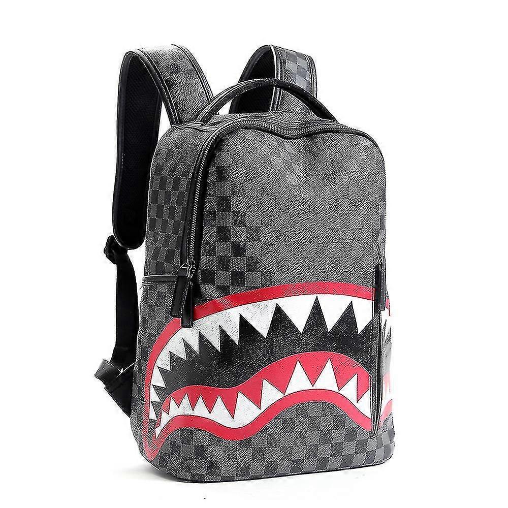 2023 Zaino da uomo Satchel Fashion Plaid Backpack Zaino per studenti Moda ad alto volume Shark Backpack-B bianco