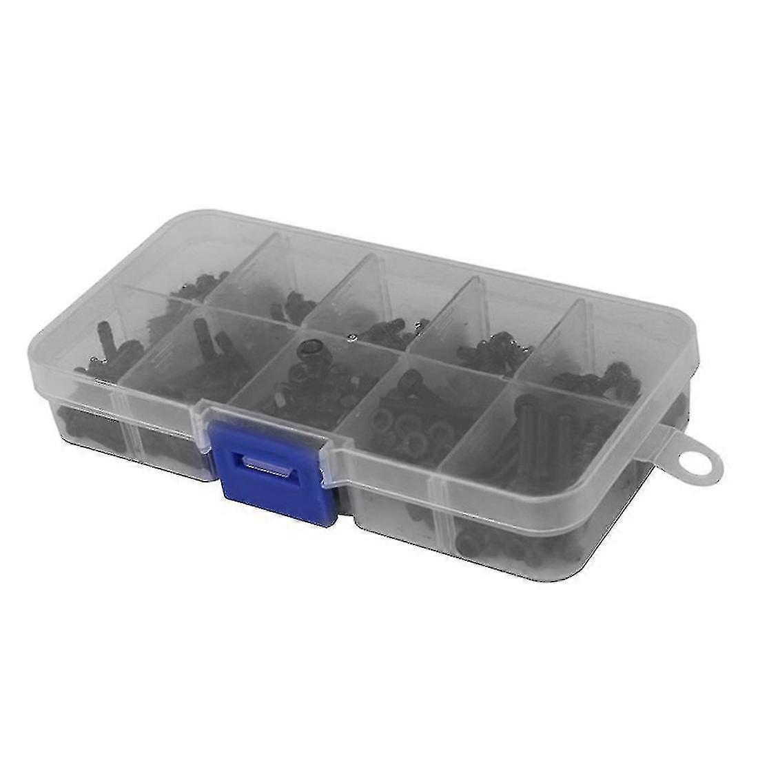 400pcs M2 Black Hex Hex Socket Round Head Screw Nut Washer Set Assortment Kit