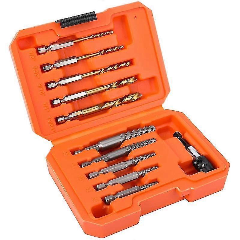10-Piece Screw Extractor Set and Universal Drill Bit Holder, Left Hand Drill Bit Set, for Removing