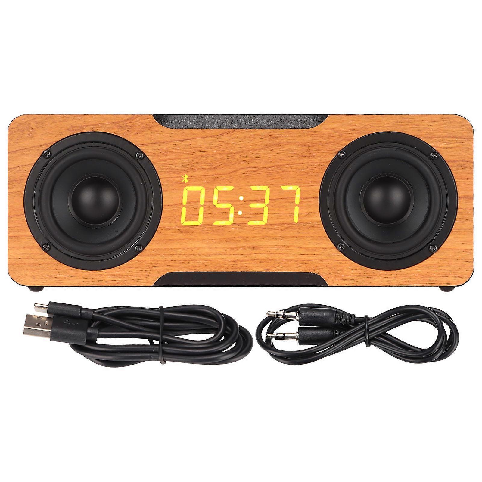 Wooden Bluetooth Speaker Digital Clock Wireless Speaker Supports Bluetooth AUX Memory Card PlaybackLight Walnut Grain