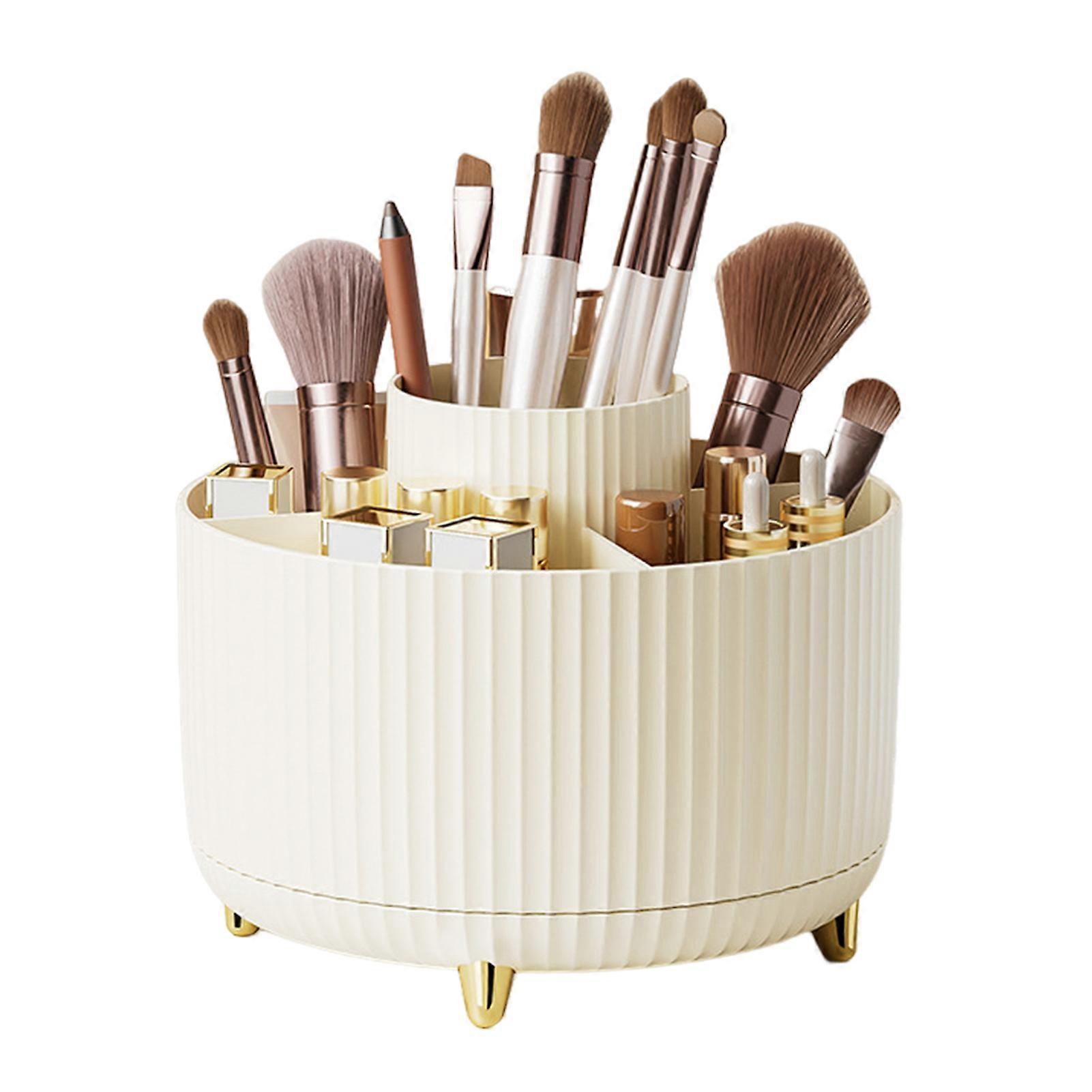 360-Degree Rotatable Cosmetic Storage Box Large Capacity Multiple Compartments Stationery Organizer Makeup Brush Holder