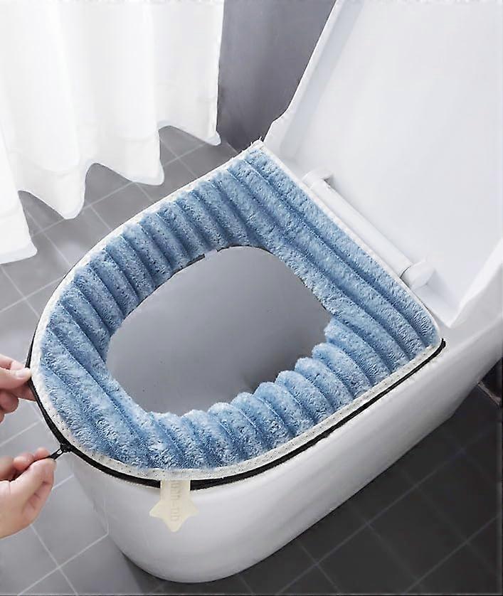 2 Pack Thicker Soft Toilet Seat Cover Pads, Washable Toilet Lid Seat Cover ,with Zipper & Handle Fits Most Size Toilet Lids (Blue)