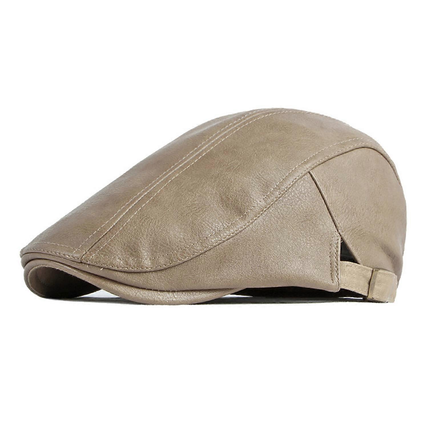 Men Advanced Hat Retro Faux Leather Retro British Style Solid Color Firm Stitching Windproof Thicken