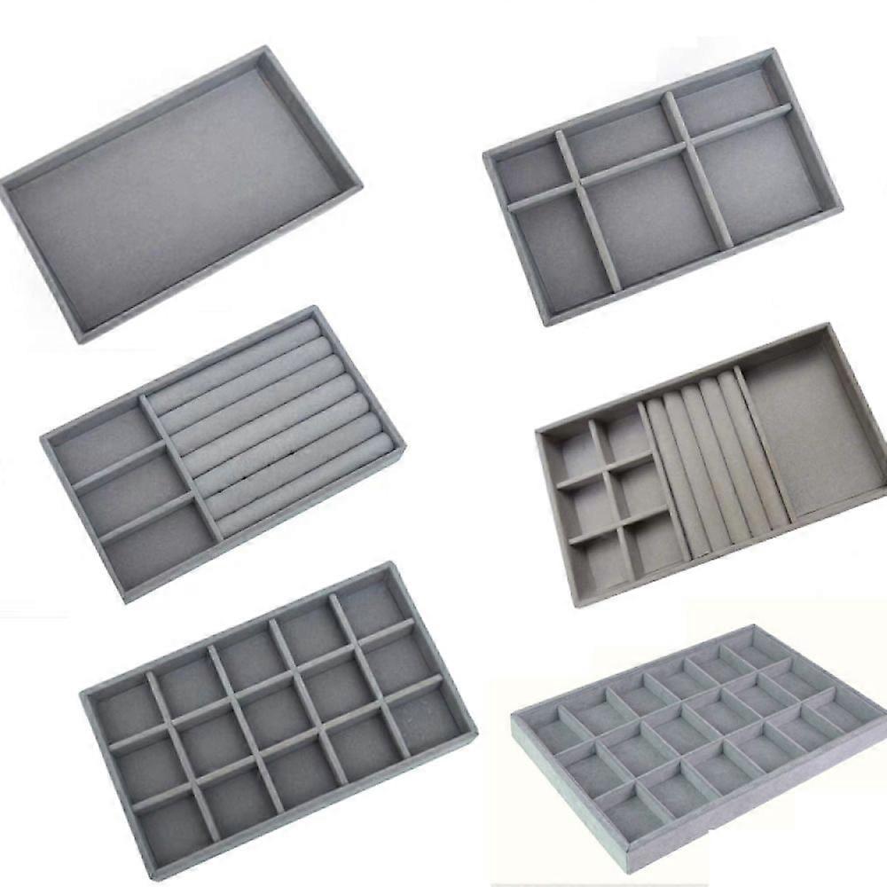 6 pieces jewelry display storage box 1 gray empty tray + gray 6 grids + gray 3+1 + gray 3 in 1 + gray 15 grids + gray 18 grids