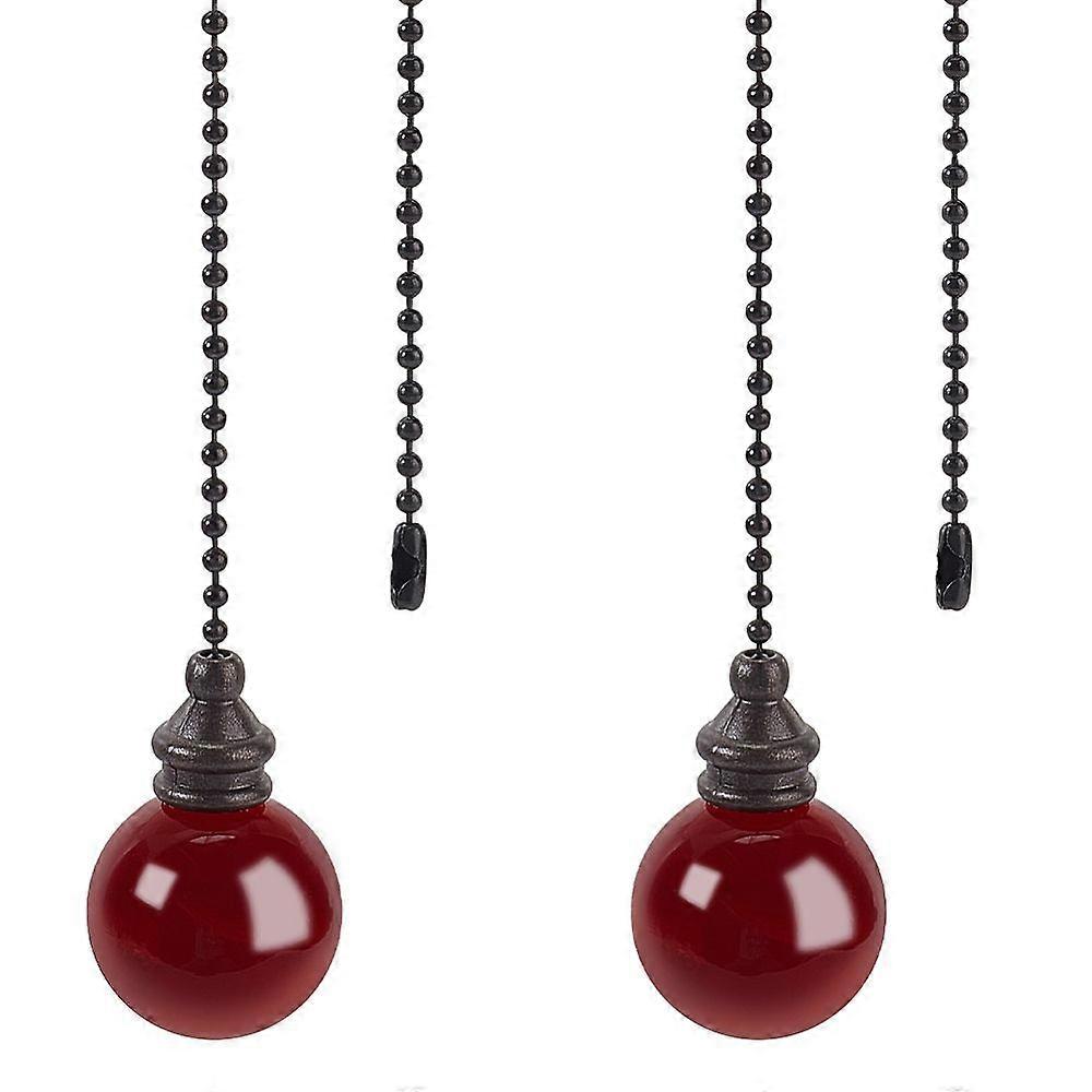 2Pcs Glass Ceiling Fan Pull Chain Extenders with Alloy Ball Chains Round Dark Red 355mm