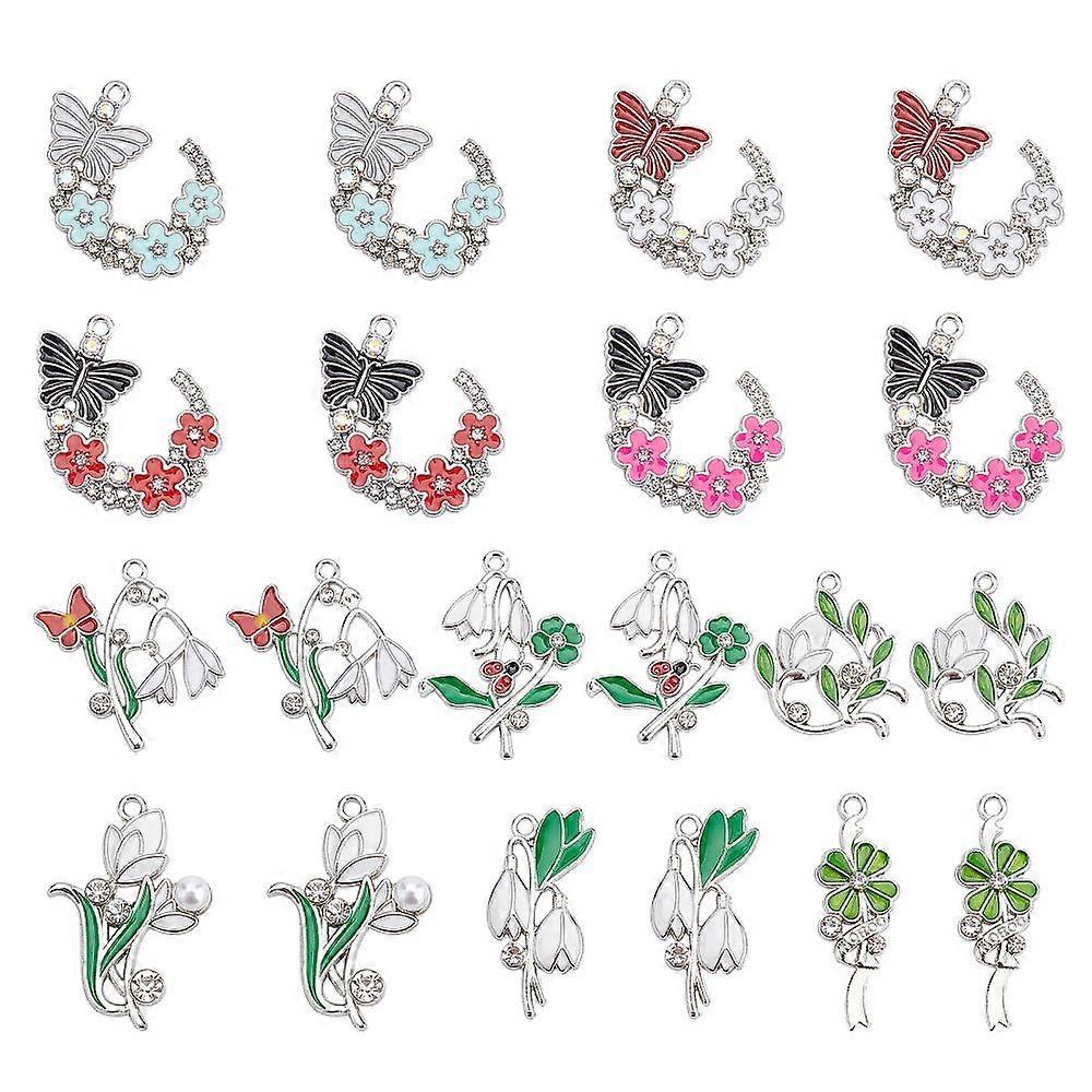 1Box 20Pcs 10 Style Alloy Rhinestone Pendants with Enamel Platinum Mixed Shapes Mixed Color 2pcs/style