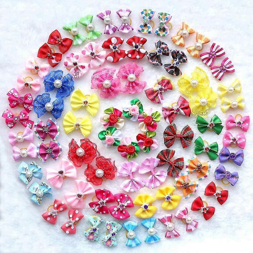50pcs/pa Dog Hair s Pairs Rhinestone Pearls Flowers Topknot Mix Styles Dog s Pet Groo Products Mix Colors Pet Hair s Topknot Rubber Ban