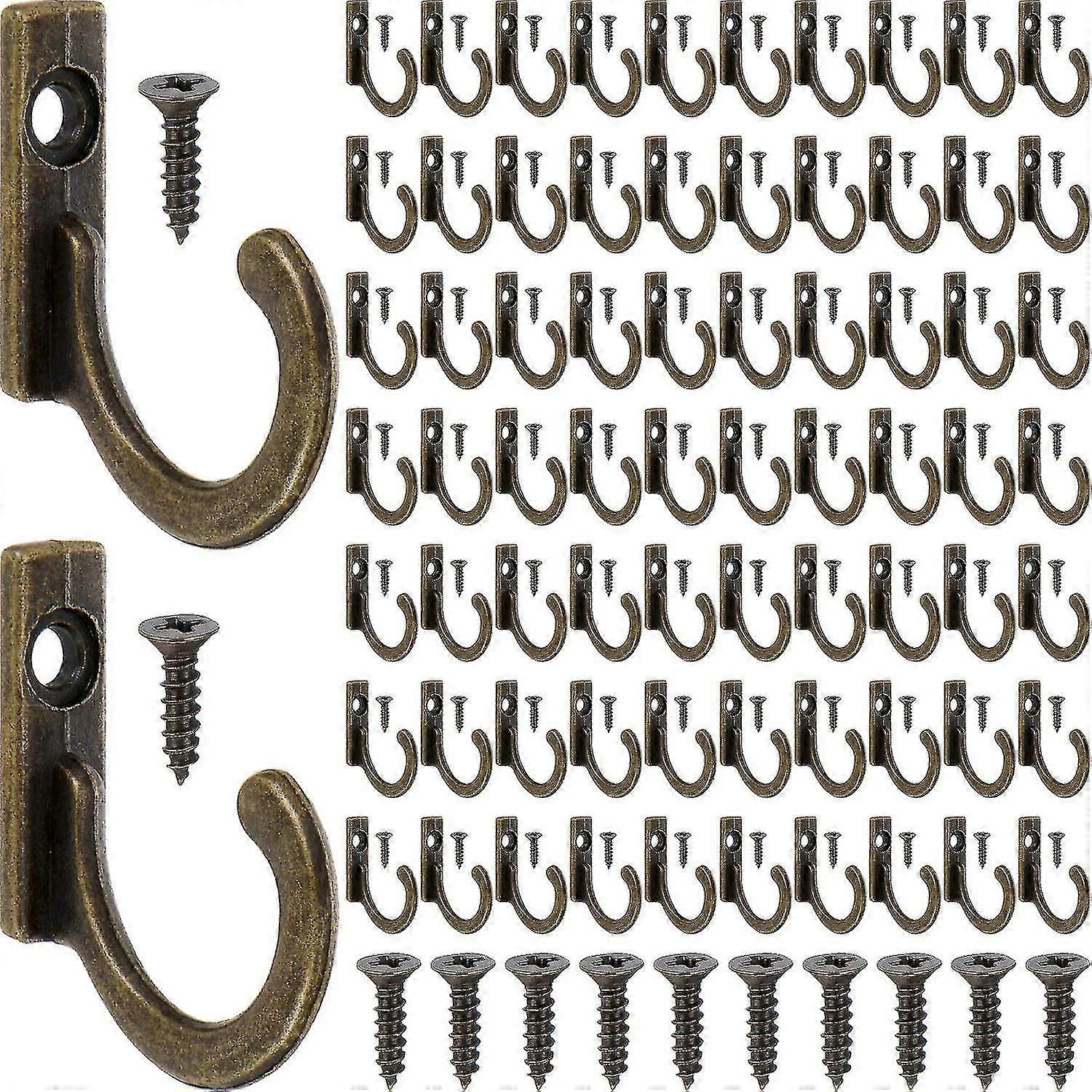 100 Pieces Wall Single Hook Robe Hooks Coat Hooks And 110 Pieces Screw For Hanging Key Hooks Jewelry (bronze)
