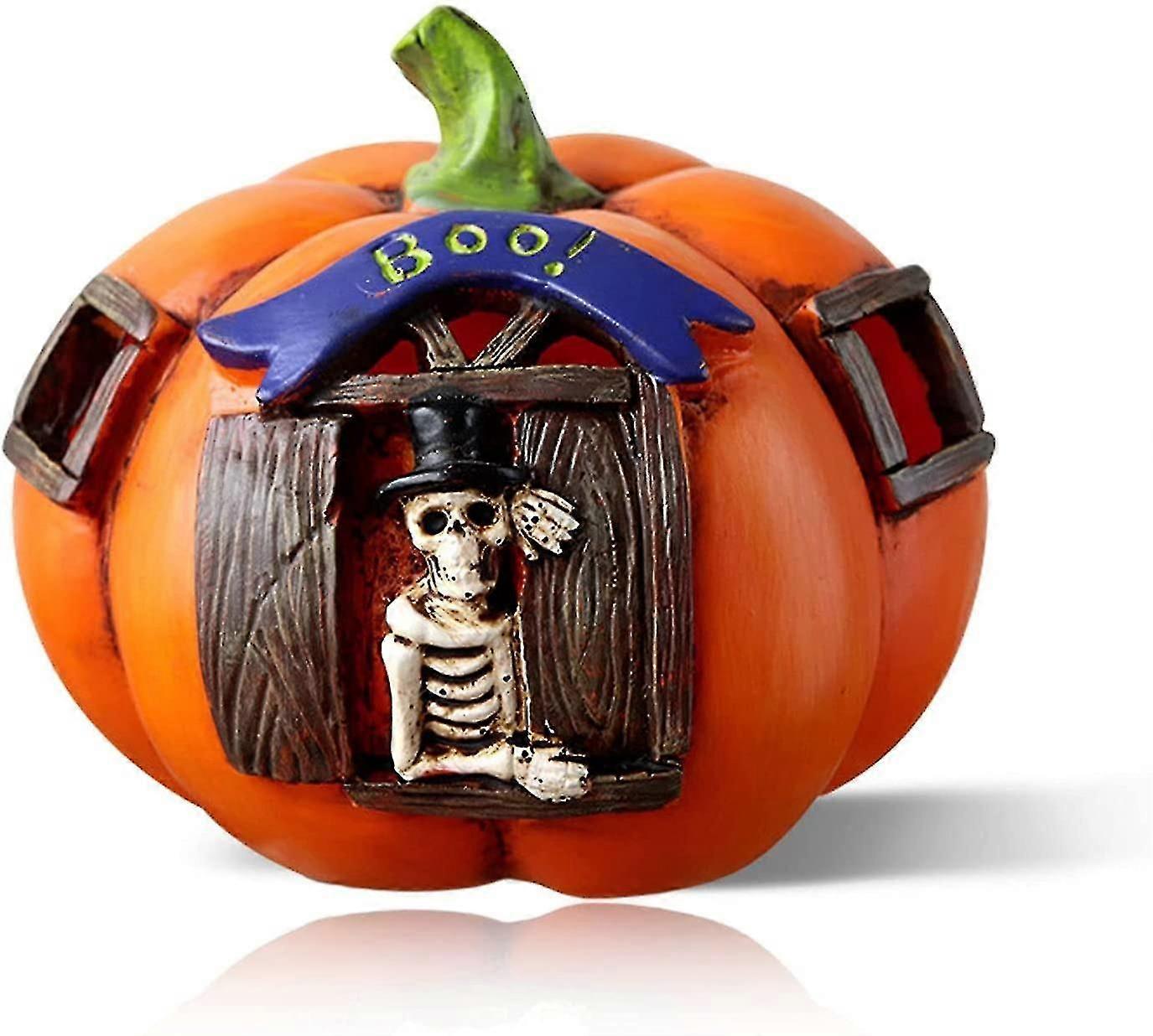 Halloween Pumpkin Skull Lamp, Creative Resin Hollow Pumpkin With Led Skull Light