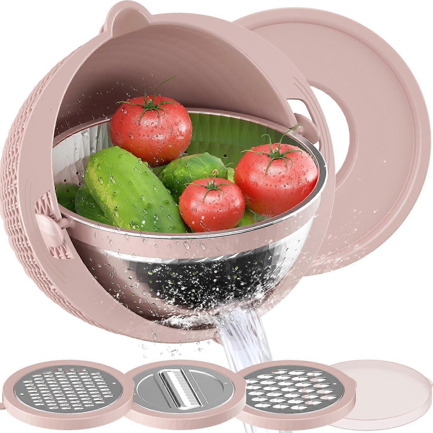 4 Set Pink Plastic Strainer Bowl for Pasta, Fruits, and Vegetables with Handle and Draining Holes
