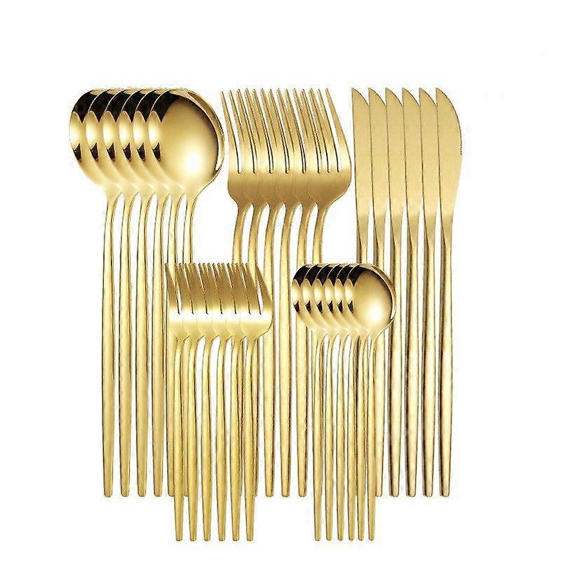 30 piece stainless steel tableware set, gold Western style steak tableware set, knife, fork, spoon tableware set