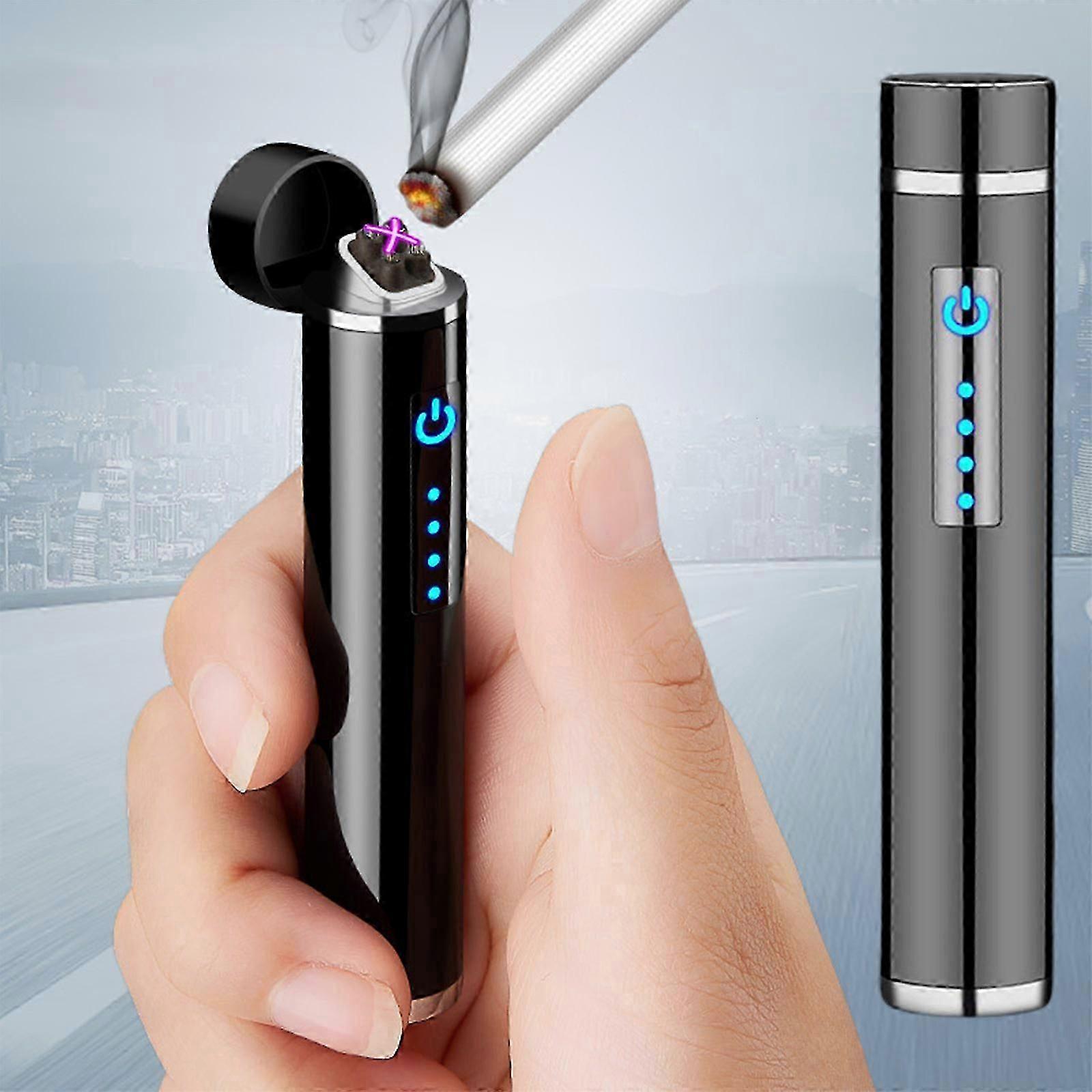 Electric Lighter Electronic Rechargeable Lighter, Lighter, Type-C Rechargeable Lighter Outdoor Windproof Cylindrical Fingerprint Sensing Lighter