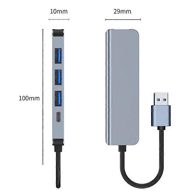 ZRUXE HB-081 5 in 1 USB to USB3.0+USB2.0x3+USB-C / Type-C HUB Adapter, Cable Length: 10cm