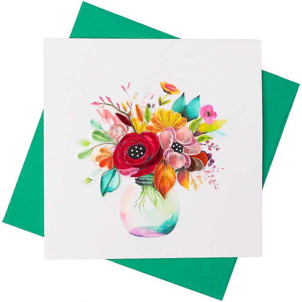 玻璃花瓶绗缝花贺卡 (15x15cm)