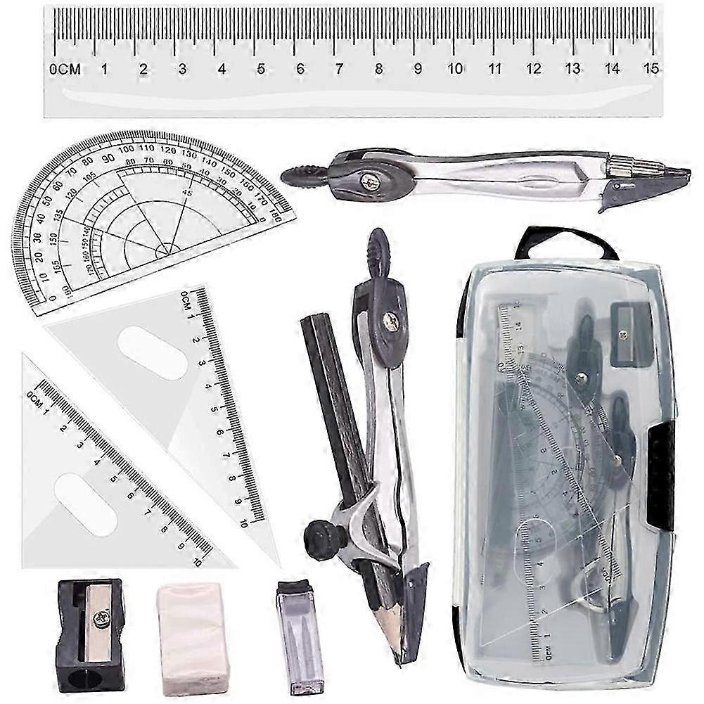 Geometry Compass Set 10Pcs School Maths Protractor Set Rulers compatible Student Maths and Engineeri