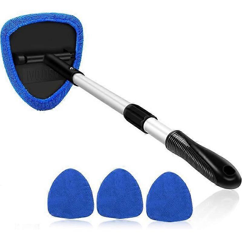 Windshield Cleaner 4 Microfiber Pads Windshield Cleaning with Telescopic Handle Blue Wiper Kit