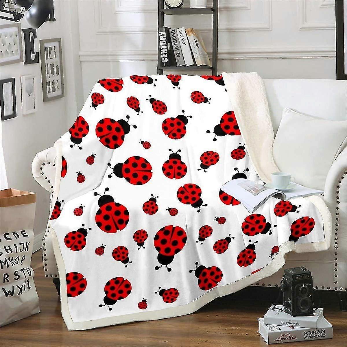 Ladybug Sherpa Blanket D Ladybug Printed Fleece Throw Blanket for Kids Boys Girls Flying Insects Plush Blanket Entomology Fuzzy Blanket for Sofa Bed C