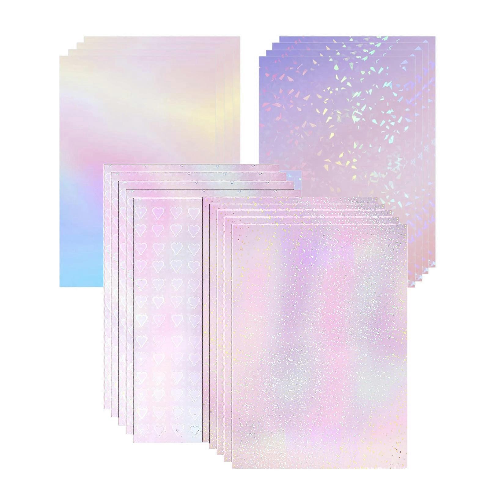 Holographic Iron On Vinyl, Star Laser Paper 12 Sheets A4 Size For Tables Mirrors DIY Craft Decoration Smooth Surface Wrinkle-Free Non-Fading