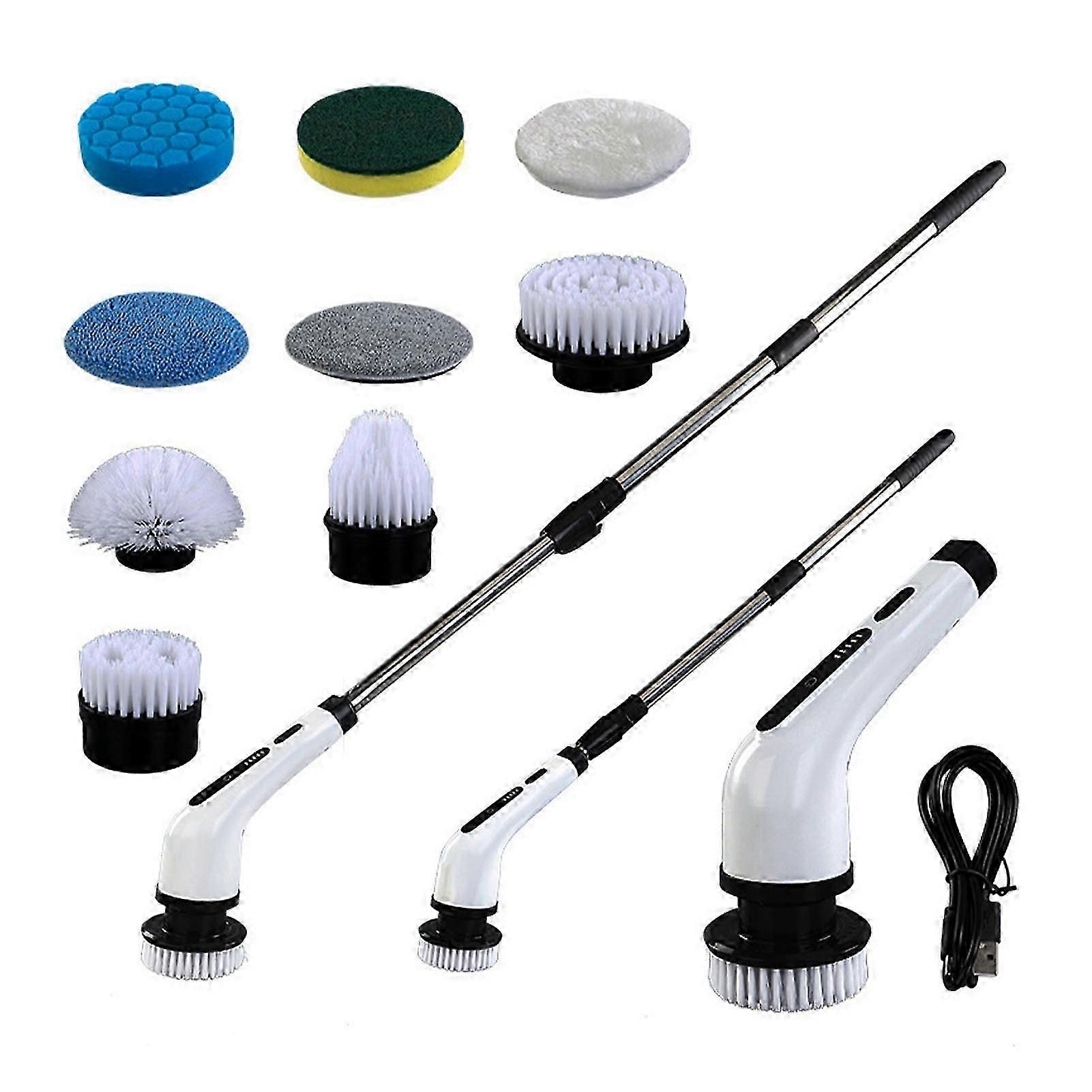 Electric Spin Scrubber Cordless Multifunction Retractable Handle Bathroom Tub Tile Shower Power Cleaning with 9 Brushes