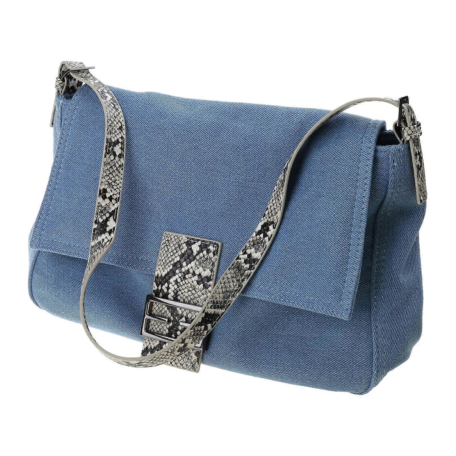 Moda Omuz Çantası Kadınlar için Çok Yönlü Koltuk Altı Çantası Geniş İç Denim Mavi