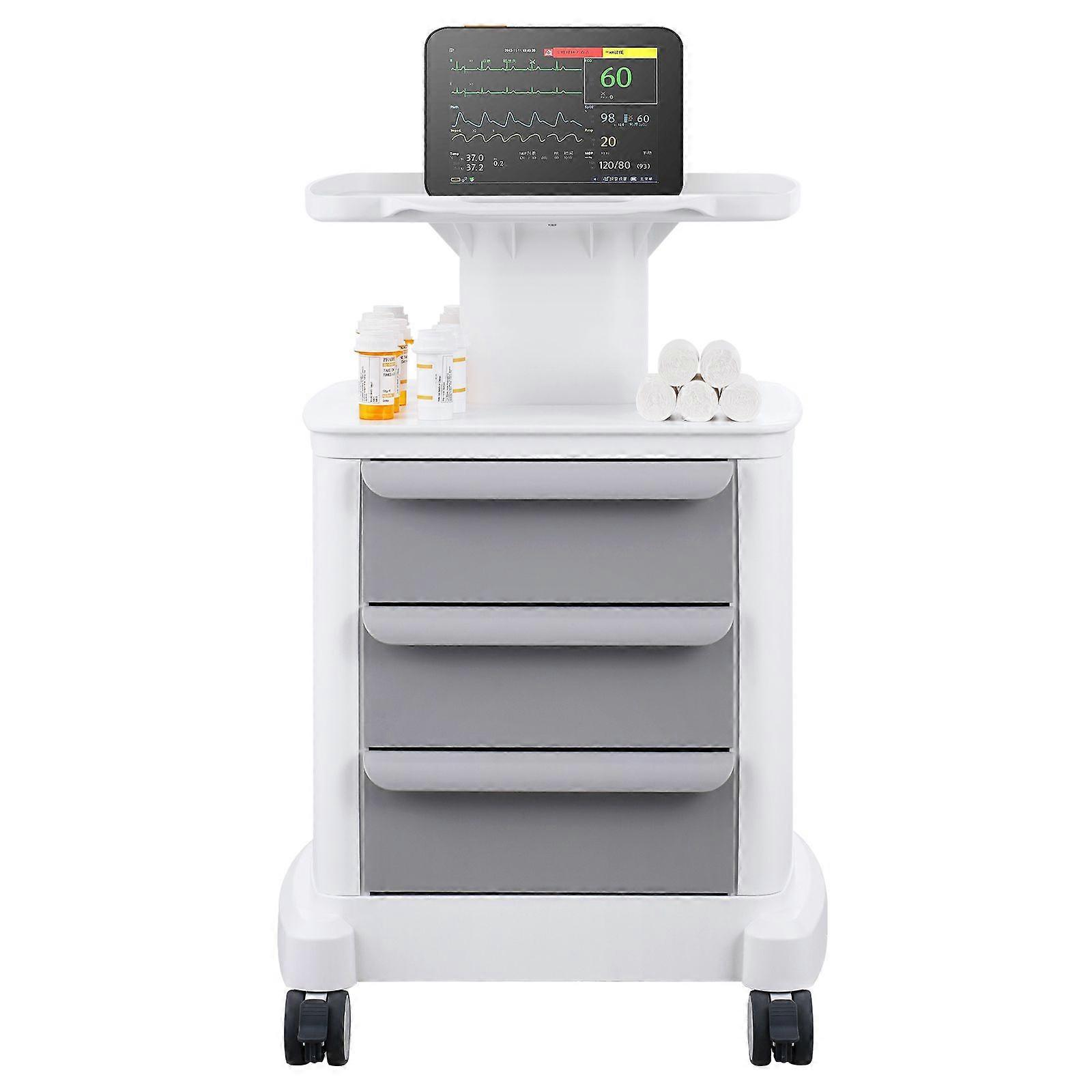 4 Tiers Lab Carts, με 3 συρτάρια &; 1 Top Tray και υλικό ABS, 4 Silent Wheels για Εργαστήριο, Κλινική, Νοσοκομείο, Κομμωτήριο, Λευκό