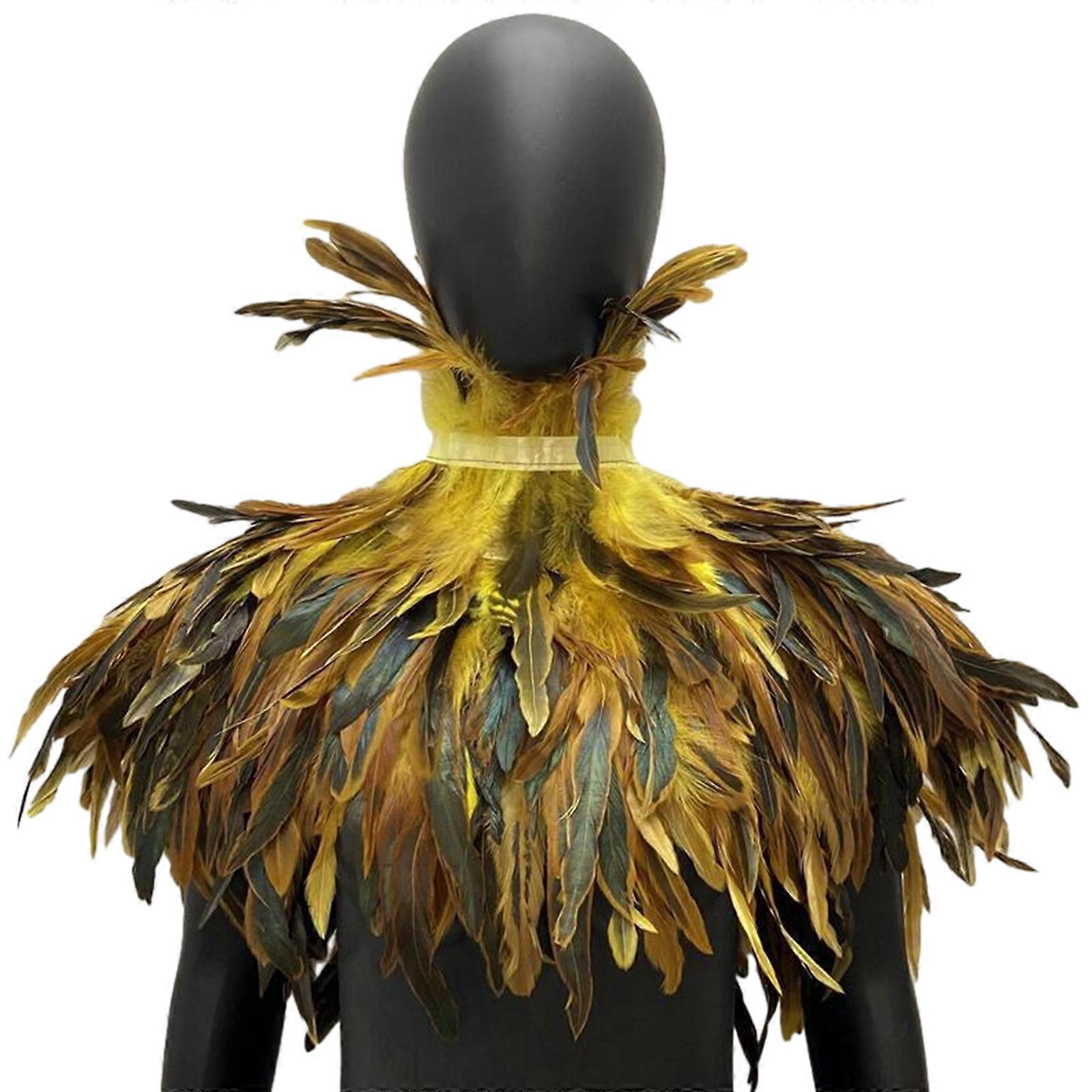 Halloween Feather Cloak Cosplay Party Cape Women Role Play Shawl Unisex Masquerade Party Dress Up Costume Accessories  Yellow