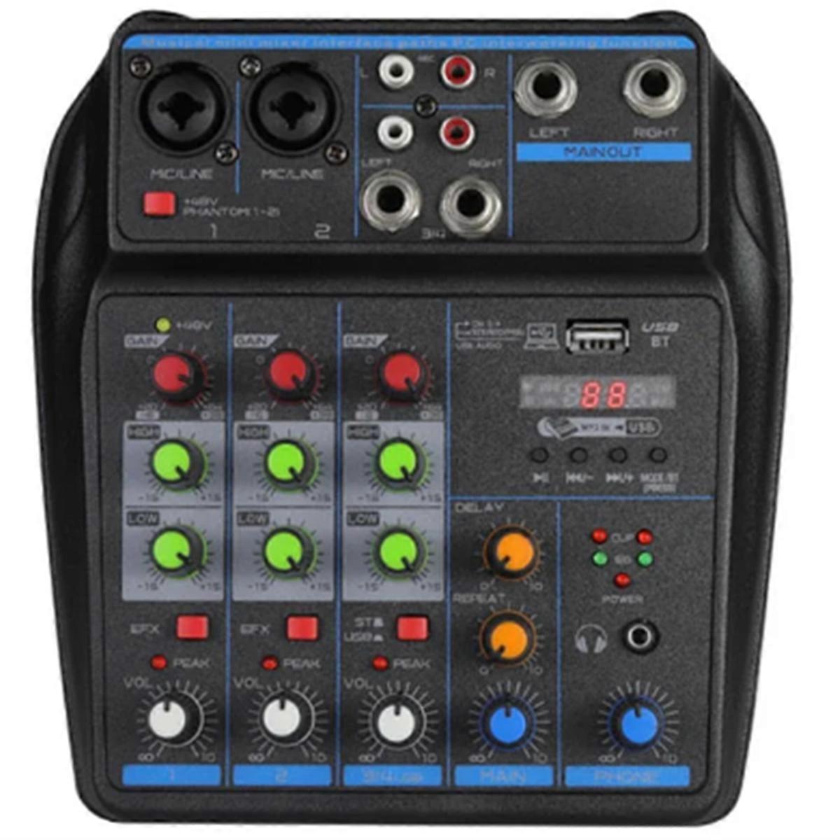 4 Channel Audio Mixer Sound Mixing Console Bluetooth 48V Power Supply