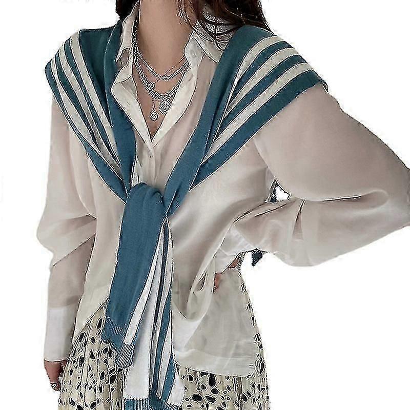 "Women's Fake Collar Detachable Half Knitted Shawl Striped Design Lengthened Scarf Double-sided Two-color Air Conditioning Shawl"