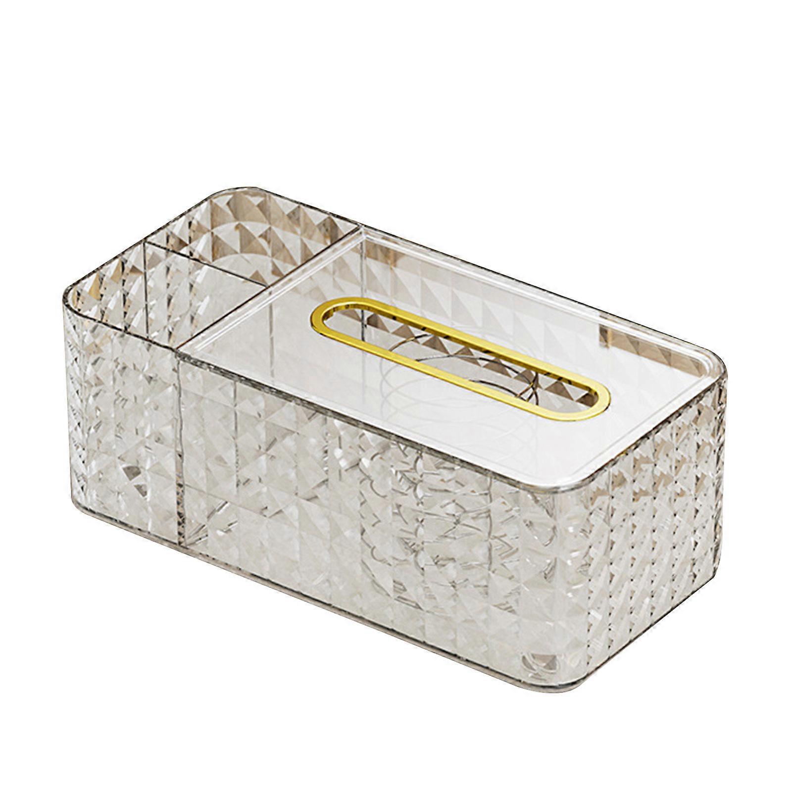 Light Gold-edged Diamonds Pattern Tissue Storage Box Three-compartment Tissue Box with Spring Tissue Paper Box transparent color
