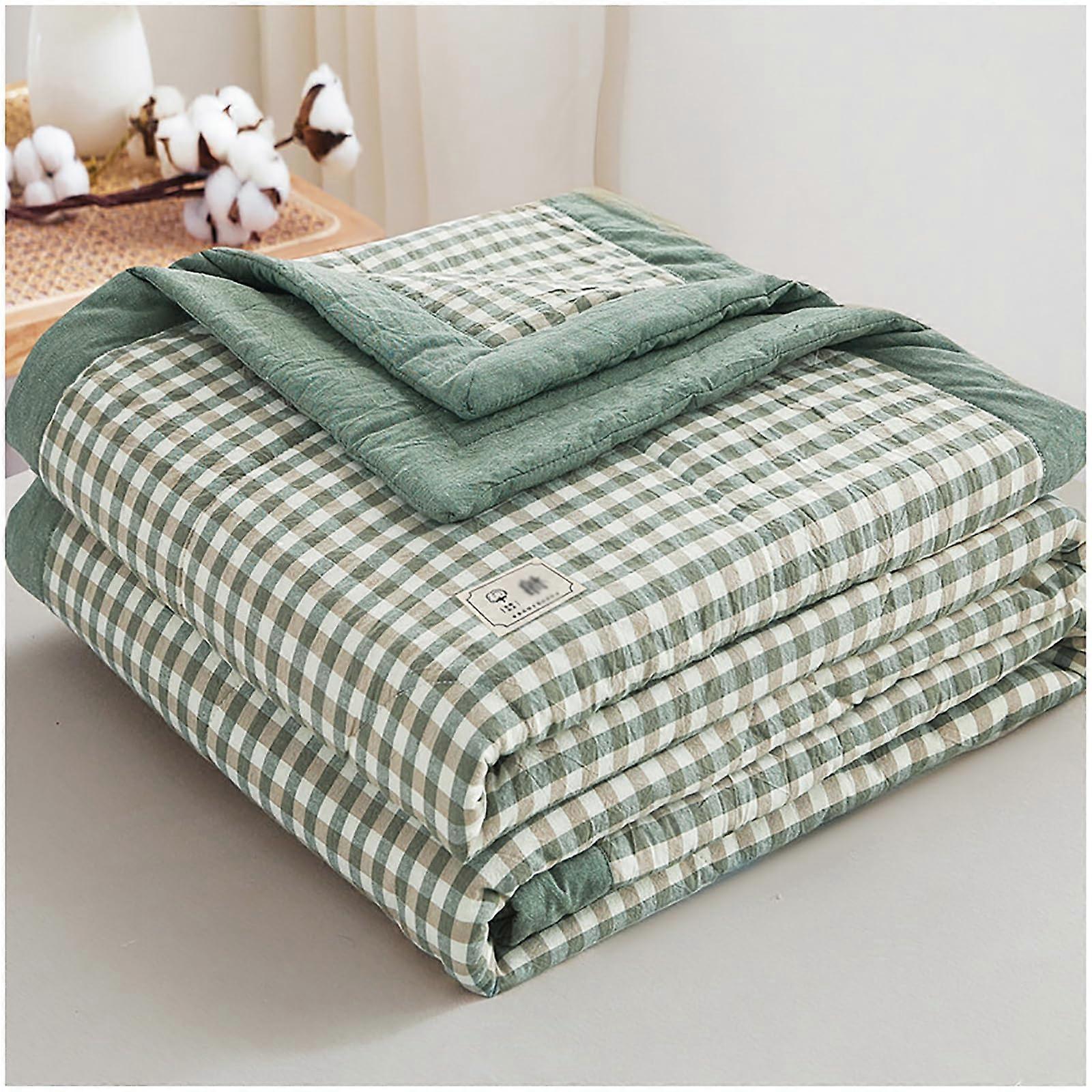 New Modern Air Condition Cotton Quilt 200x230cm - Lightweight Breathable Plaid Print Summer Comforter Thin Bedspread