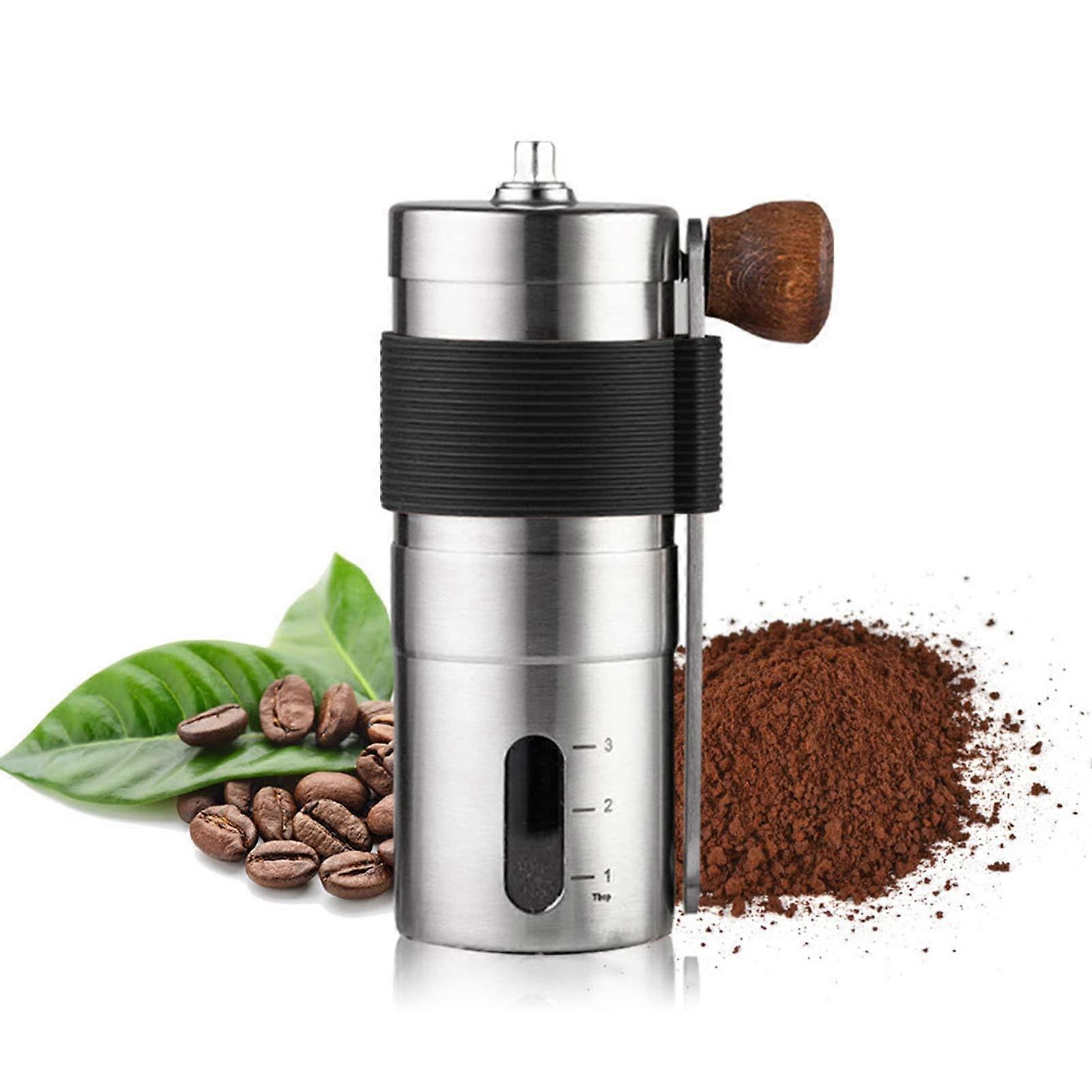 Manual Coffee Grinder with Adjustable Fineness, Portable Stainless Steel Hand Grinder for Home and Camping, Black