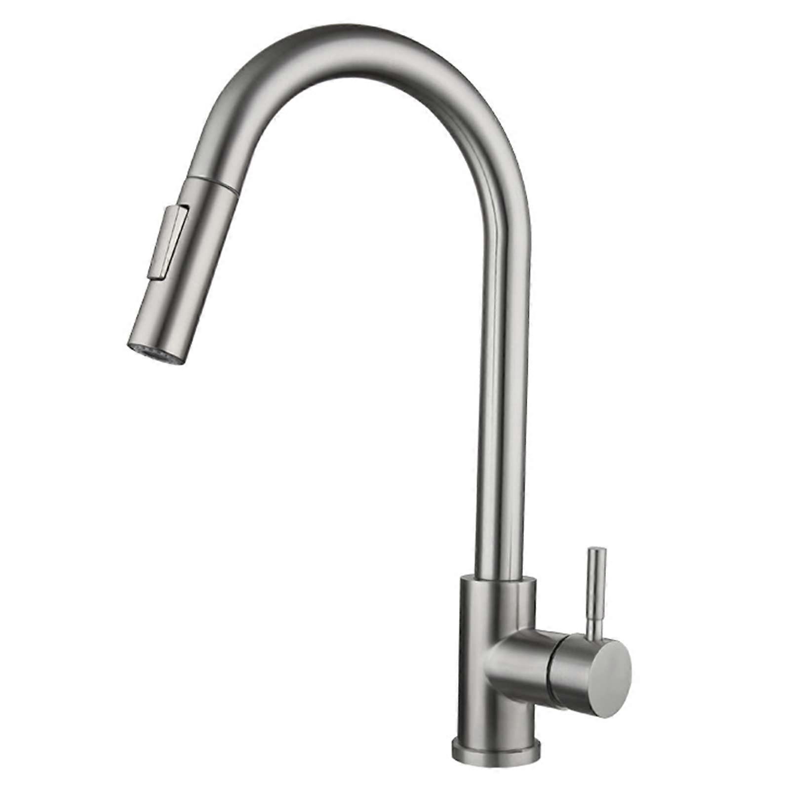 360 Rotation Pull-Out Sink Faucet 304 Stainless Steel Brushed High Arc Single-Handle Pull-Down Sprayer