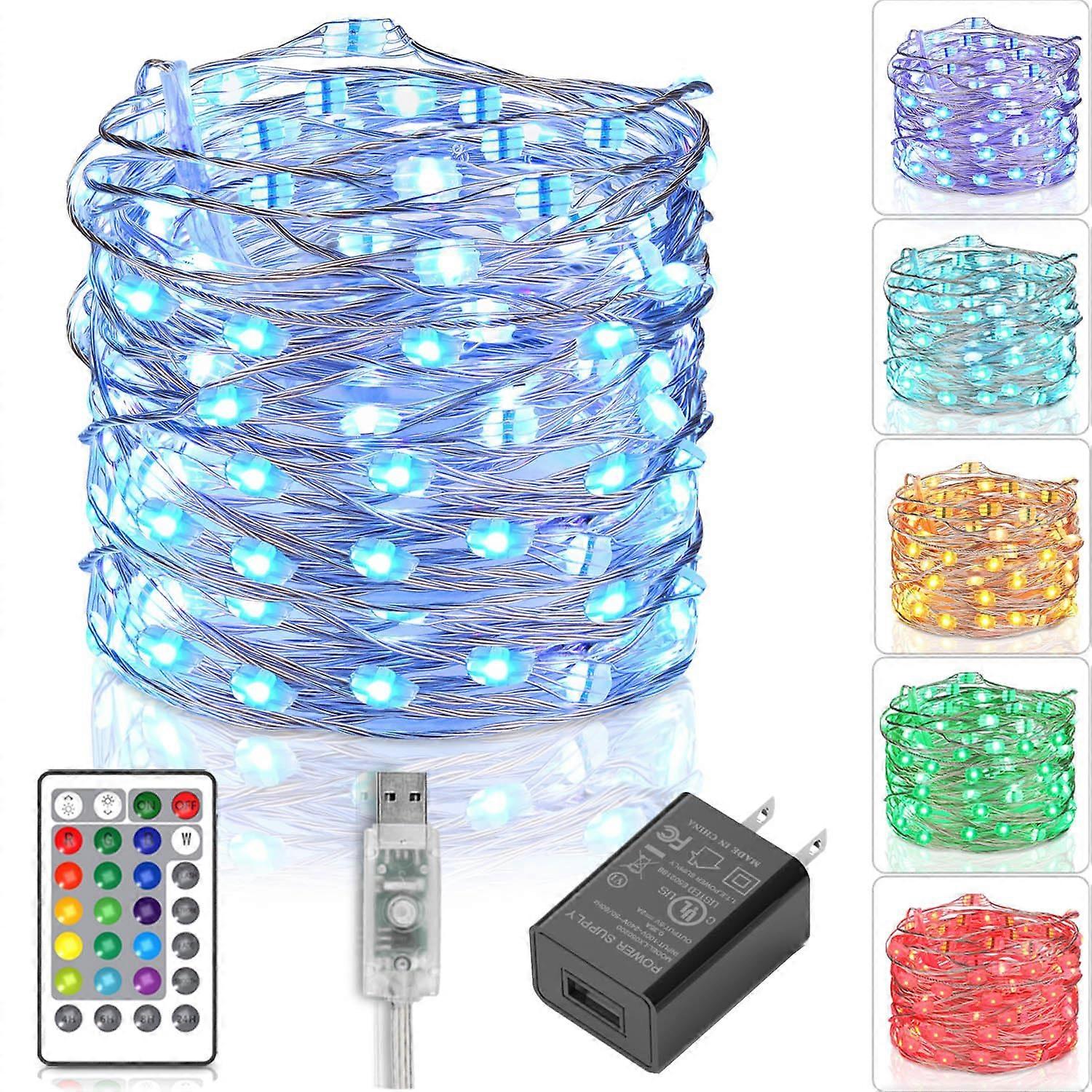 Fairy Lights Plug-In String Lights 16 Colors Color Changing USB LED Lights With Remote 33 Ft 100 LEDs Multicolor