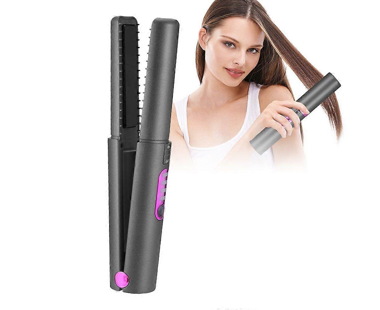 Portable 2-in-1 Cordless Hair Straightener & Curler - USB Rechargeable, Quick Heat-Up, LCD Display, Safety Features