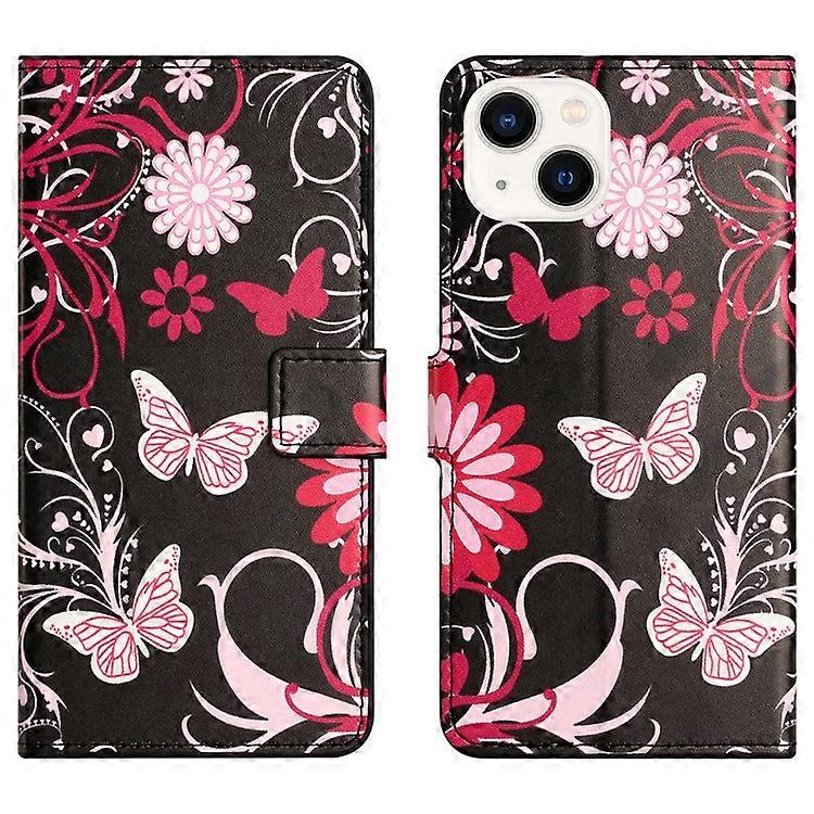Compatible For iPhone 15 Plus Folio Wallet Case PU Leather Pattern Printing Stand Phone Cover