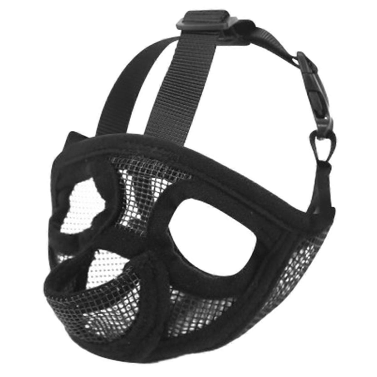 Short Snout Dog Muzzle - Adjustable Breathable Mesh Bulldog Muzzle for Barking Biting Chewing Training (Black(Not Tongue Out), XS)