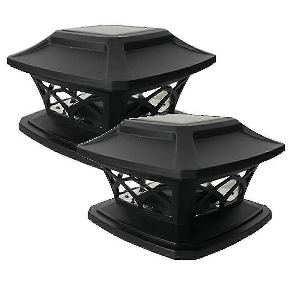 PIAO 2 Pack Solar Fence Post Lamp Post Head Light Garden Light Post Light