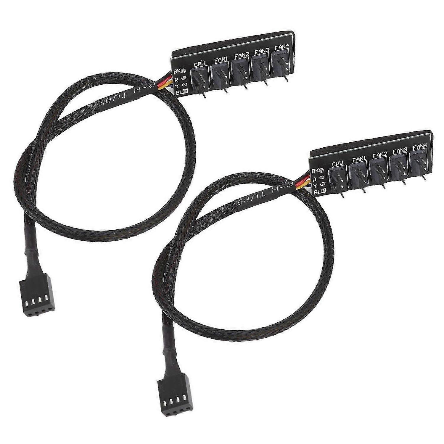 2pcs PWM Fan Hub Splitter 4 Pin Black 1 to 5 Way Self Adhesive Fan Extension Splitter for 3 Pin 4 Pi
