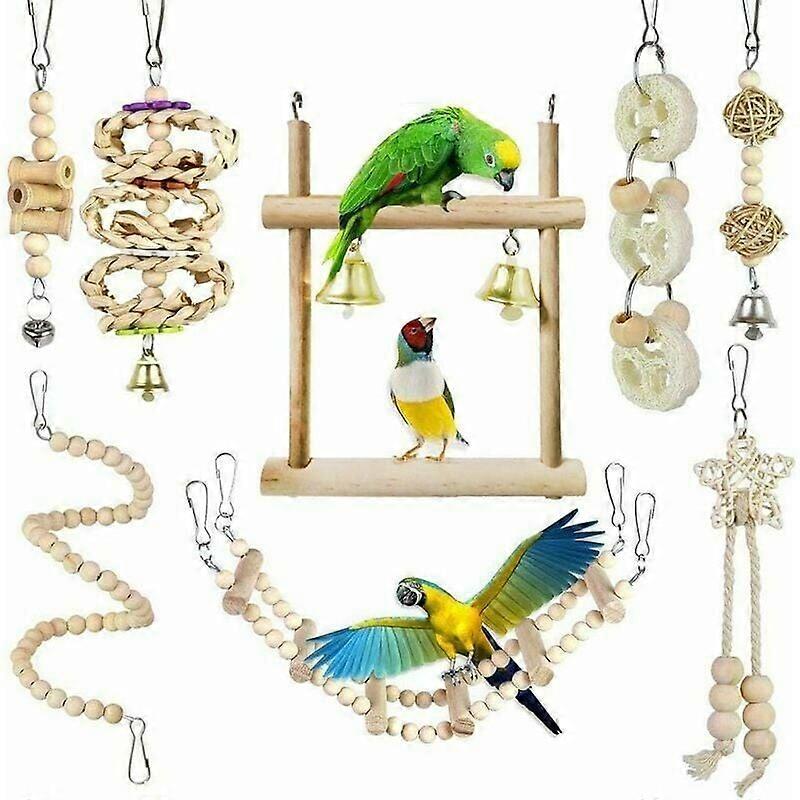 8 Pack Bird Parrot Chew Toys Hammock Swing Bell Chain Chew Toys for Birds Parrots Budgies Budgies Macaws Lovebirds