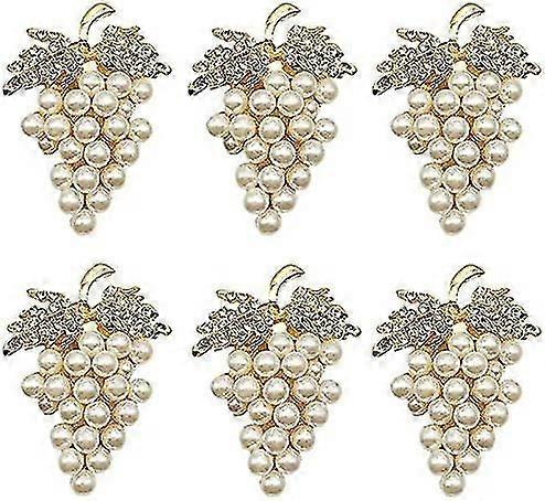 Gold Grapes Napkin Rings Set Of 6, Sparkling Imitation Diamond Napkin Rings, Alloy Napkin Ring Holder With Insert For
