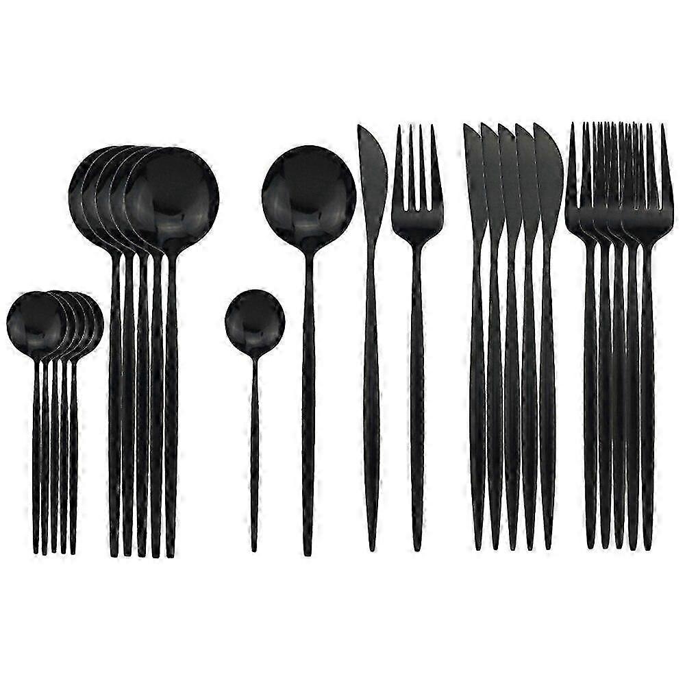 24-Piece Modern Silverware Set with Green and Gold Patterned Dinnerware and Cutlery